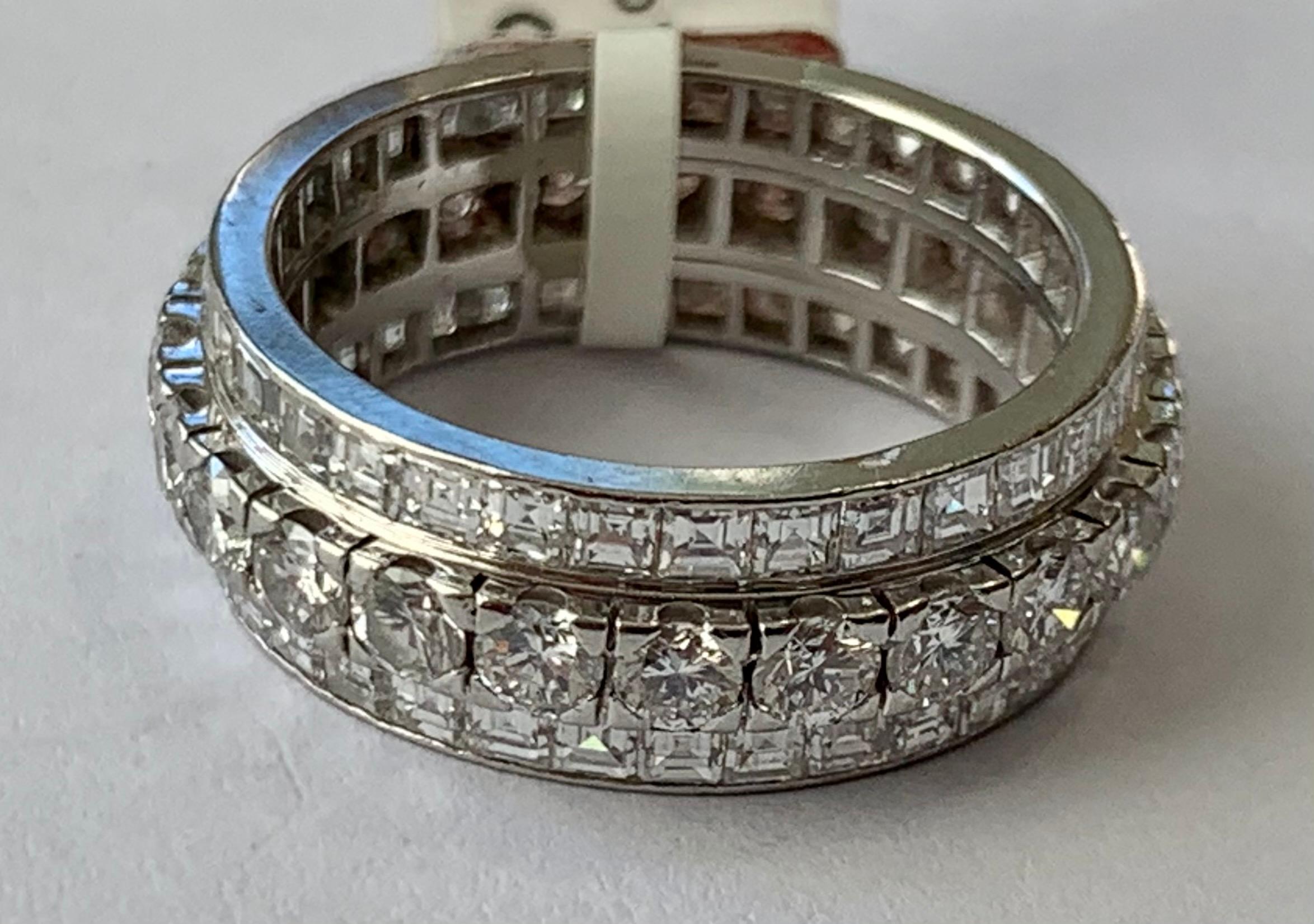 Round Cut Three Row Diamond Eternity Band 4.50 Carat in 18 Karat White Gold For Sale