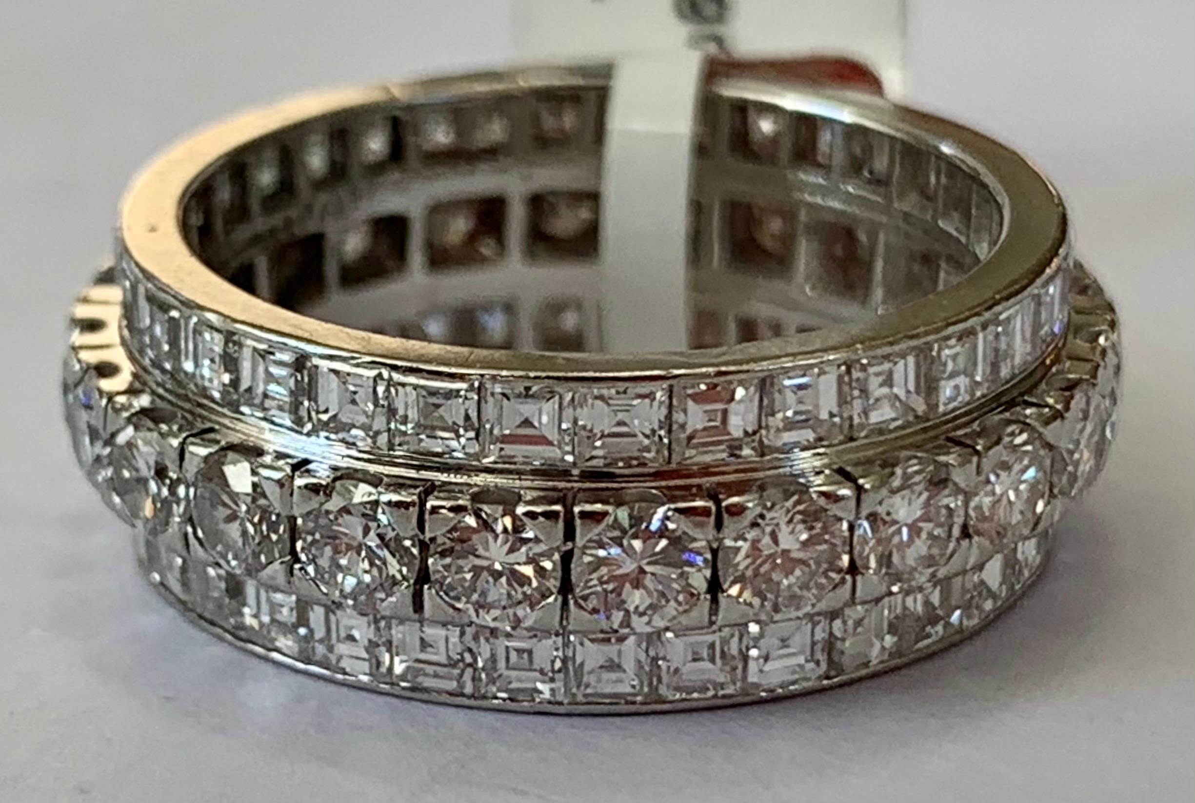 Three Row Diamond Eternity Band 4.50 Carat in 18 Karat White Gold For Sale 1