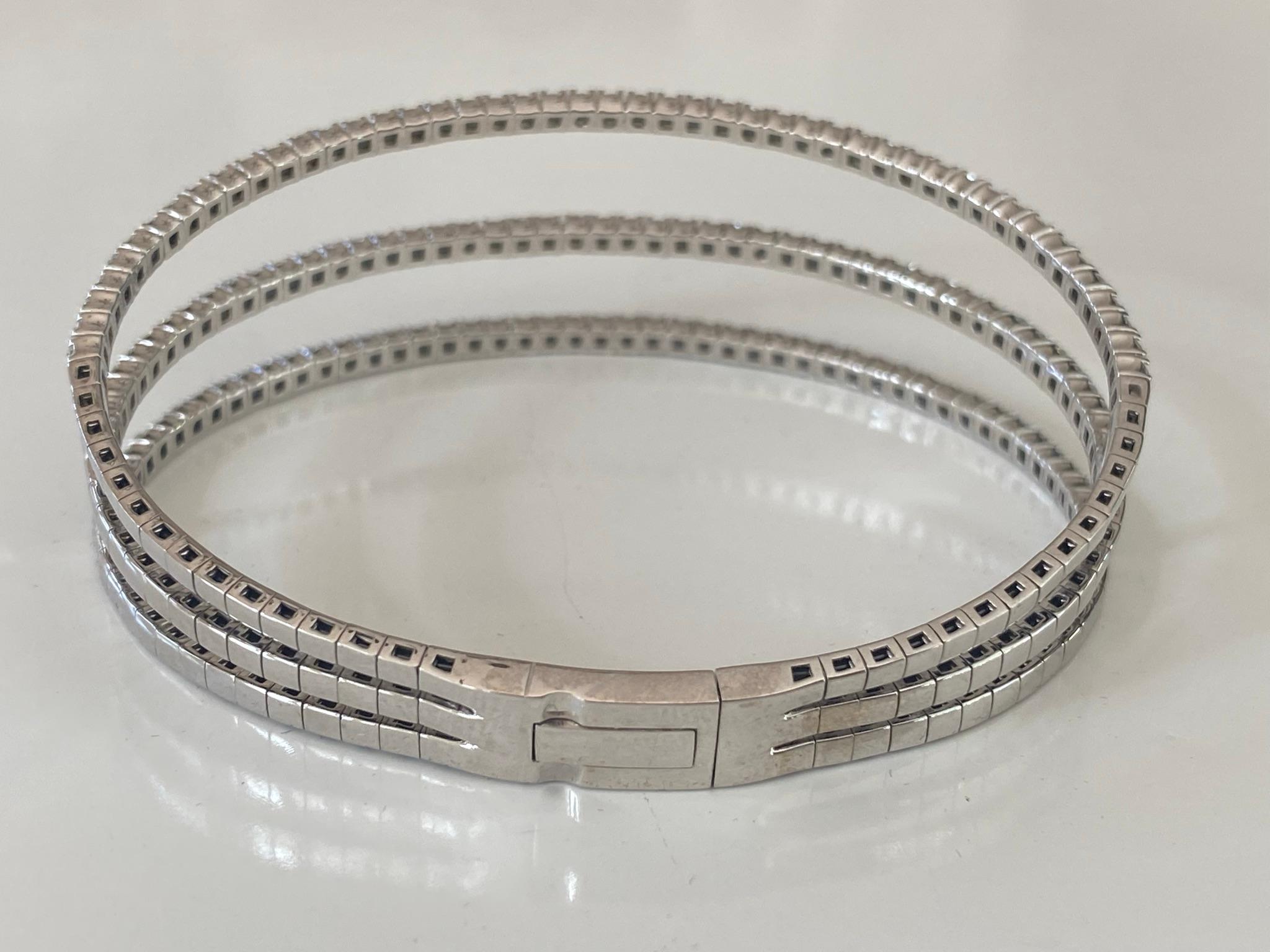 Contemporary Three Row Diamond Flexible Bangle Bracelet For Sale
