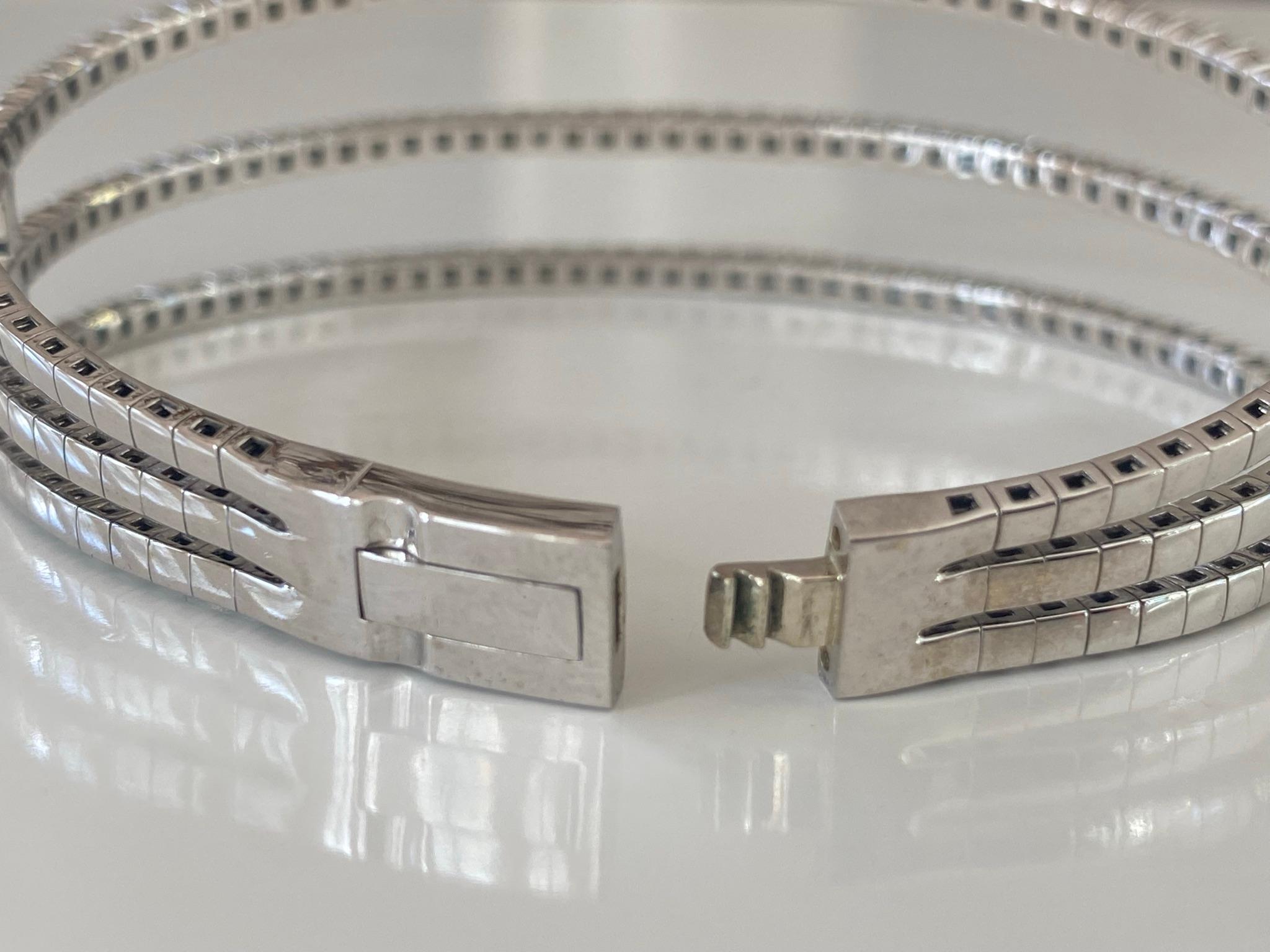 Women's Three Row Diamond Flexible Bangle Bracelet For Sale