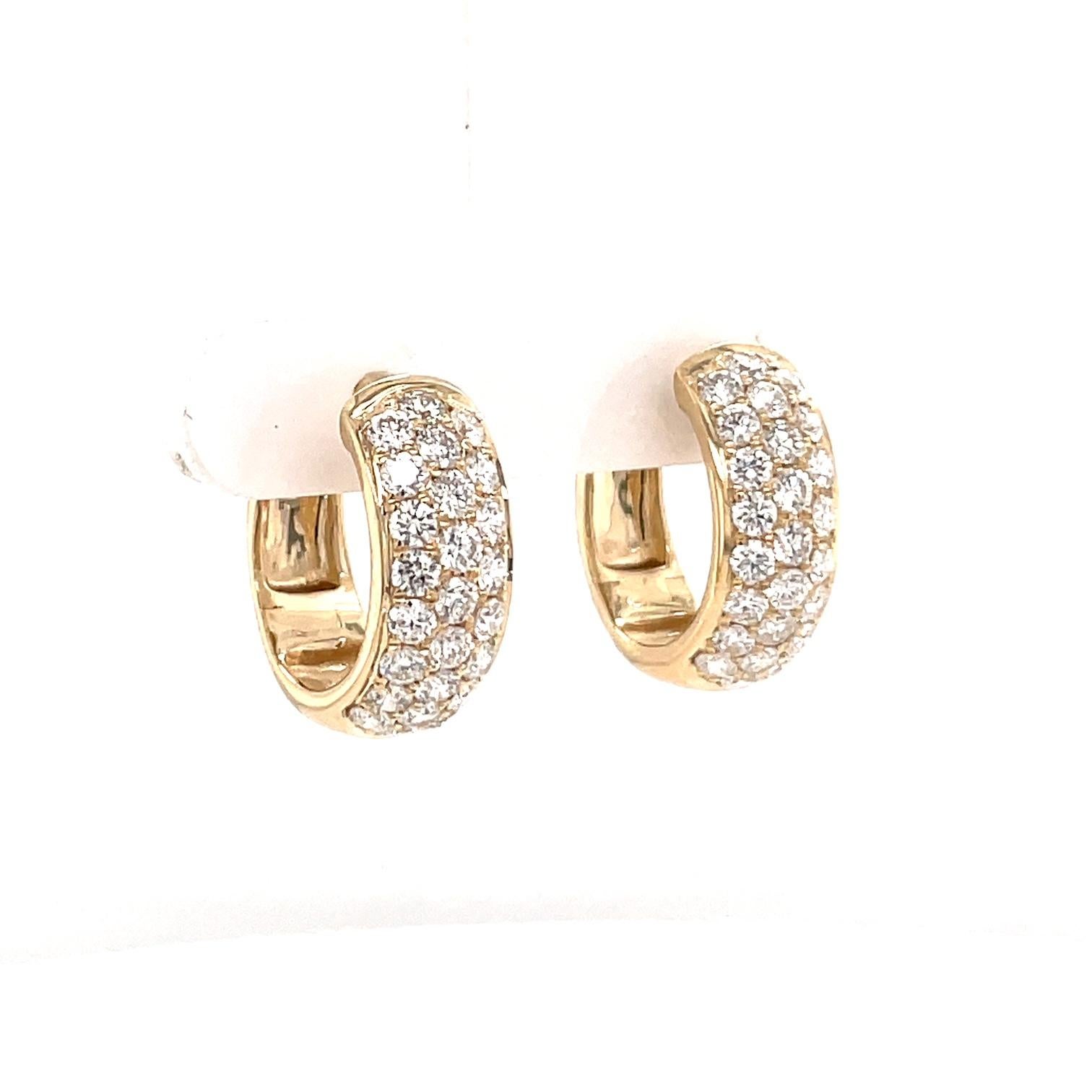 Three Row Diamond Hoop Earrings 1.50 Carats 14 Karat Rose Gold 4.6 Grams For Sale 5