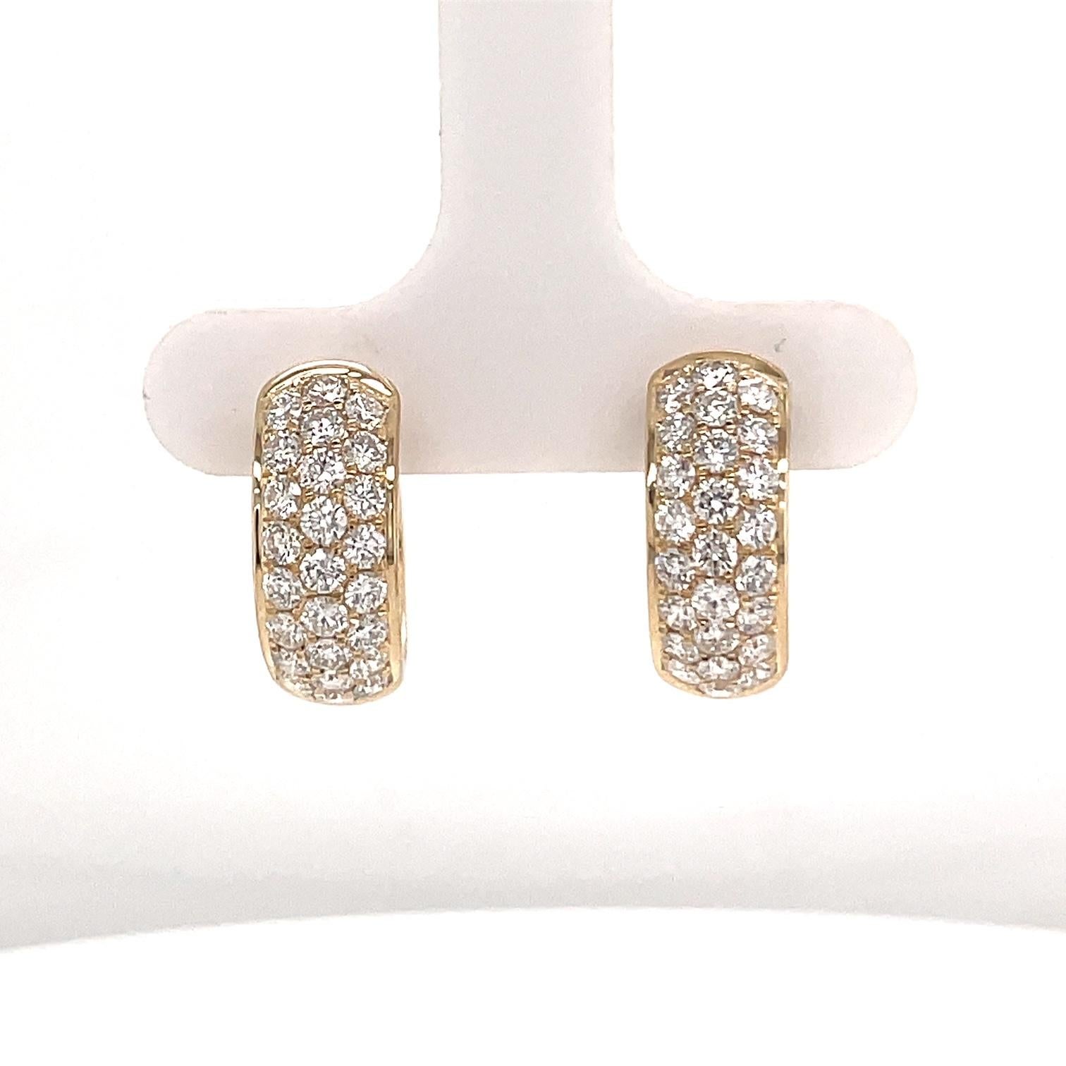 Three Row Diamond Hoop Earrings 1.50 Carats 14 Karat Rose Gold 4.6 Grams In New Condition For Sale In New York, NY
