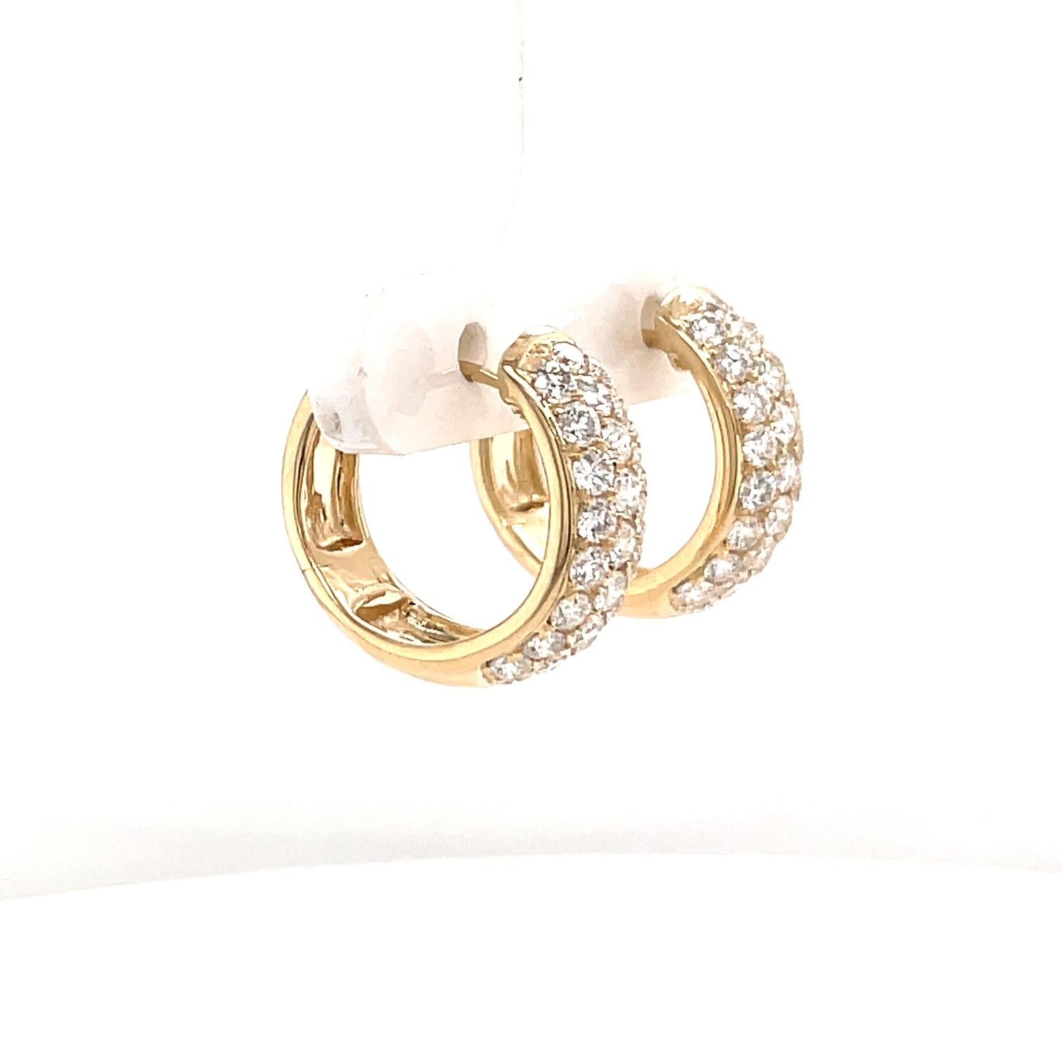 Three Row Diamond Hoop Earrings 1.50 Carats 14 Karat Rose Gold 4.6 Grams For Sale 1