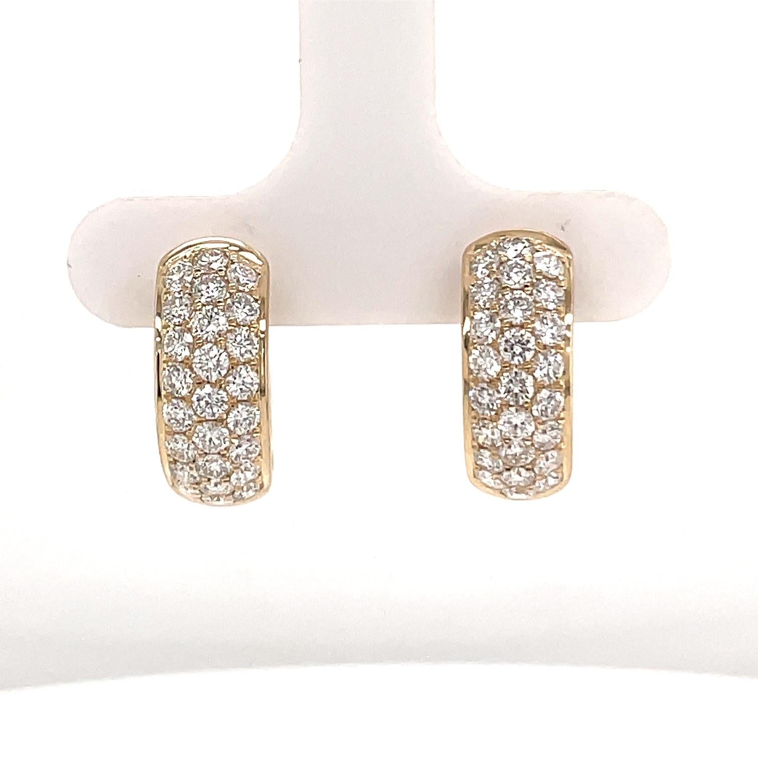 Three Row Diamond Hoop Earrings 1.50 Carats 14 Karat Rose Gold 4.6 Grams For Sale 3