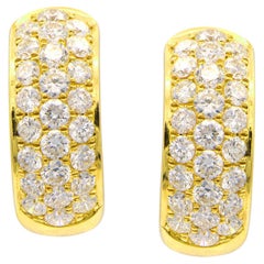 Three Row Diamond Hoop Earrings 1.50 Carats 14 Karat Rose Gold 4.6 Grams