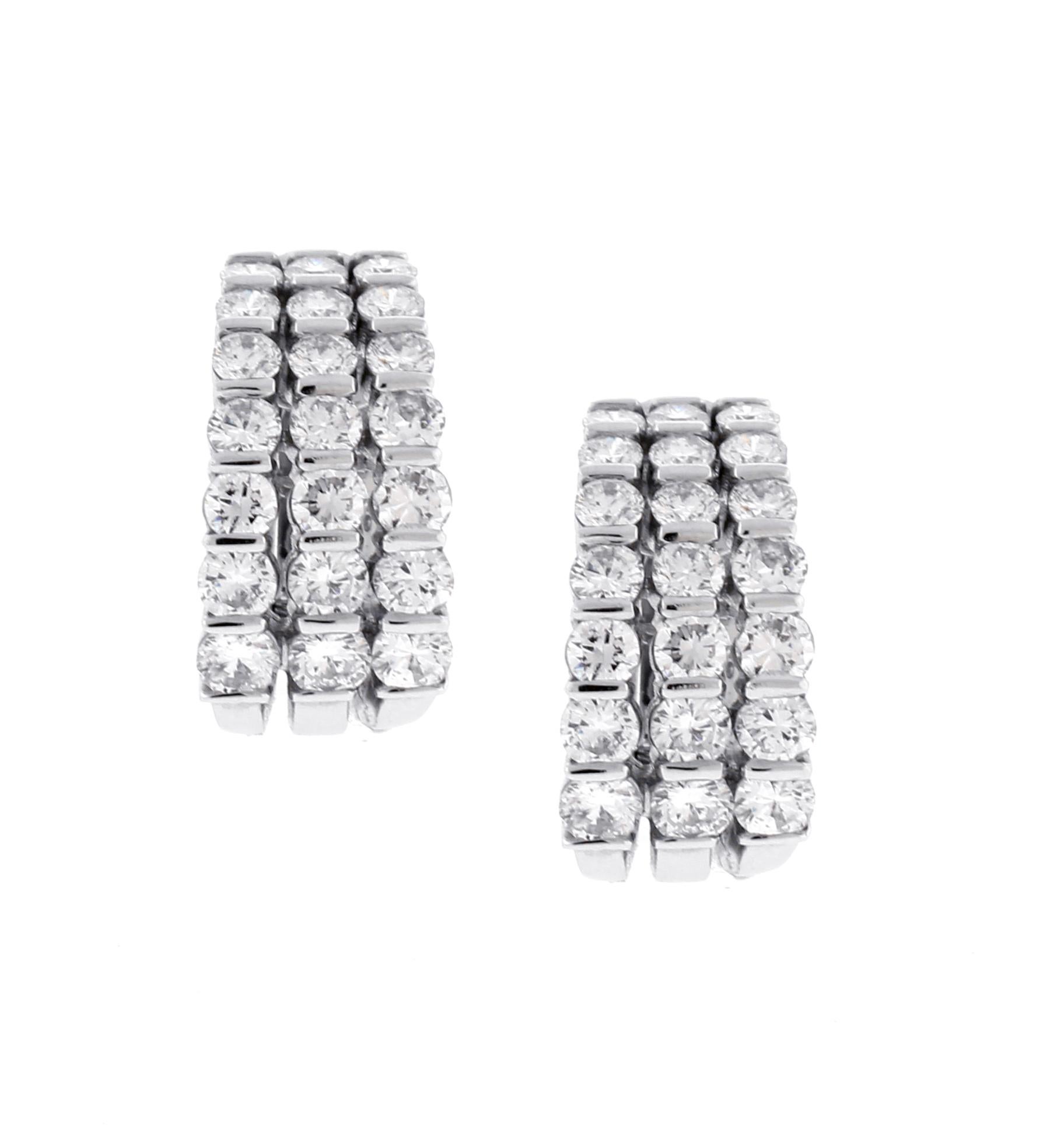 Women's or Men's Three Row Diamond Hoop Earrings by Gemveto for Pampillonia For Sale
