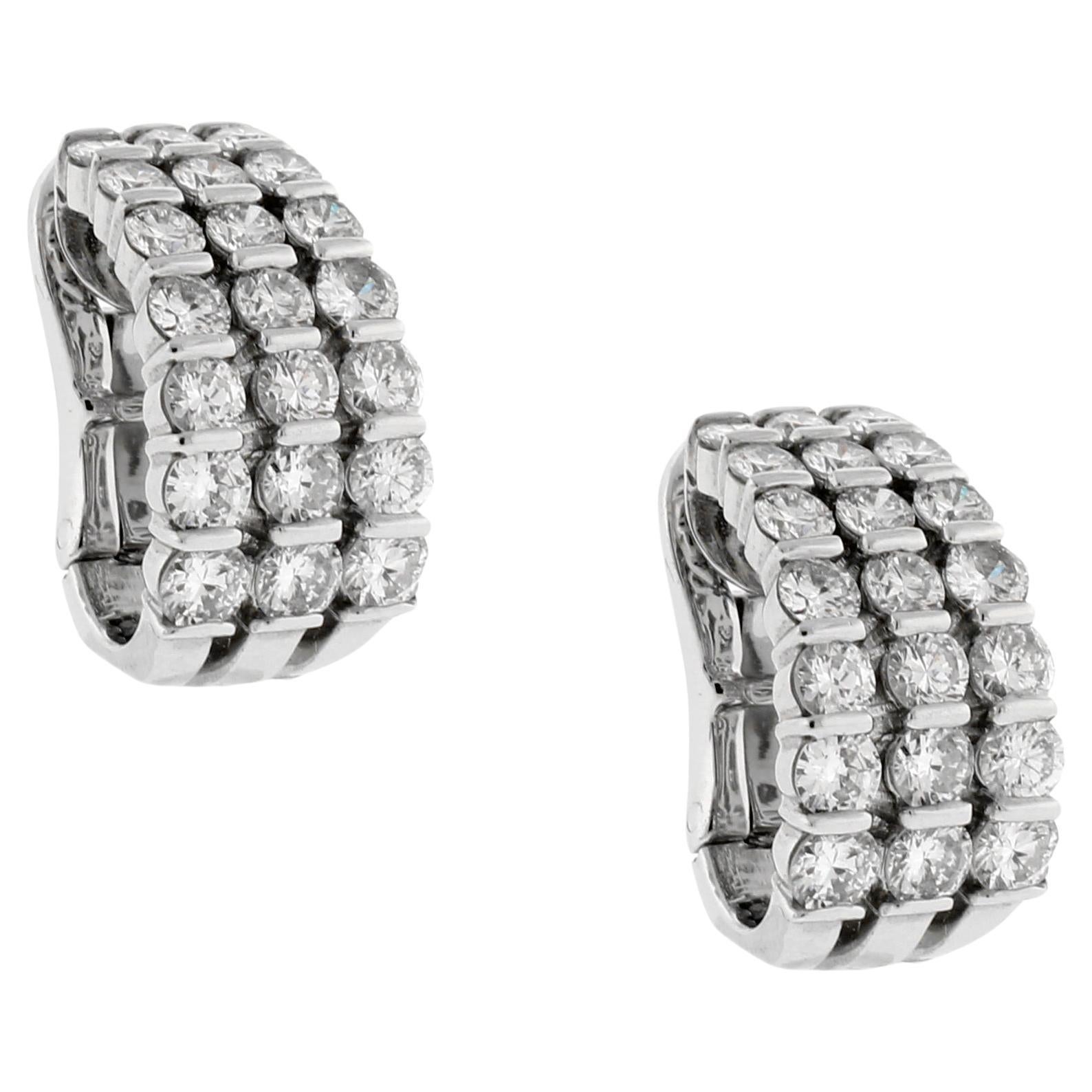 Three Row Diamond Hoop Earrings by Gemveto for Pampillonia For Sale