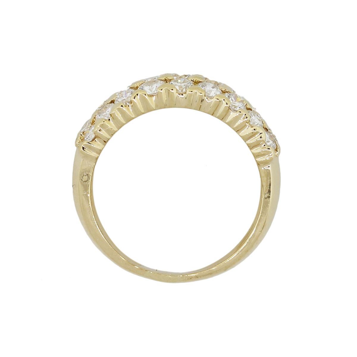 Material: 18k yellow gold
Diamond Details: Approximately 1.50ctw of round brilliant diamonds. Diamonds are G/H in color and VS in clarity
Ring Size: 6 (can be sized)
Ring Measurements: 0.81″ x 0.35″ x 0.81″
Total Weight: 5g (3.2dwt)
Additional