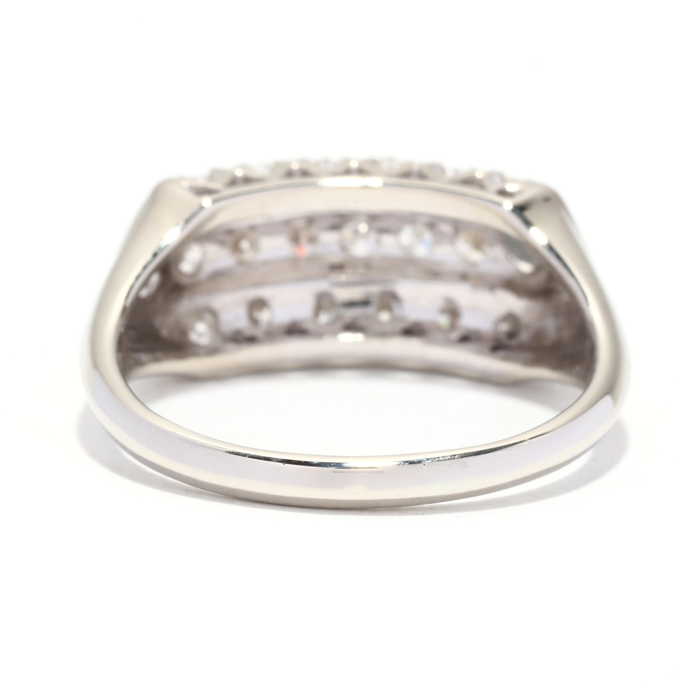 Single Cut Three Row Diamond Ring, 14K White Gold, Ring, Statement Diamond Band For Sale