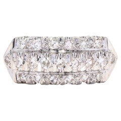 Vintage Three Row Diamond Ring, 14K White Gold, Ring, Statement Diamond Band