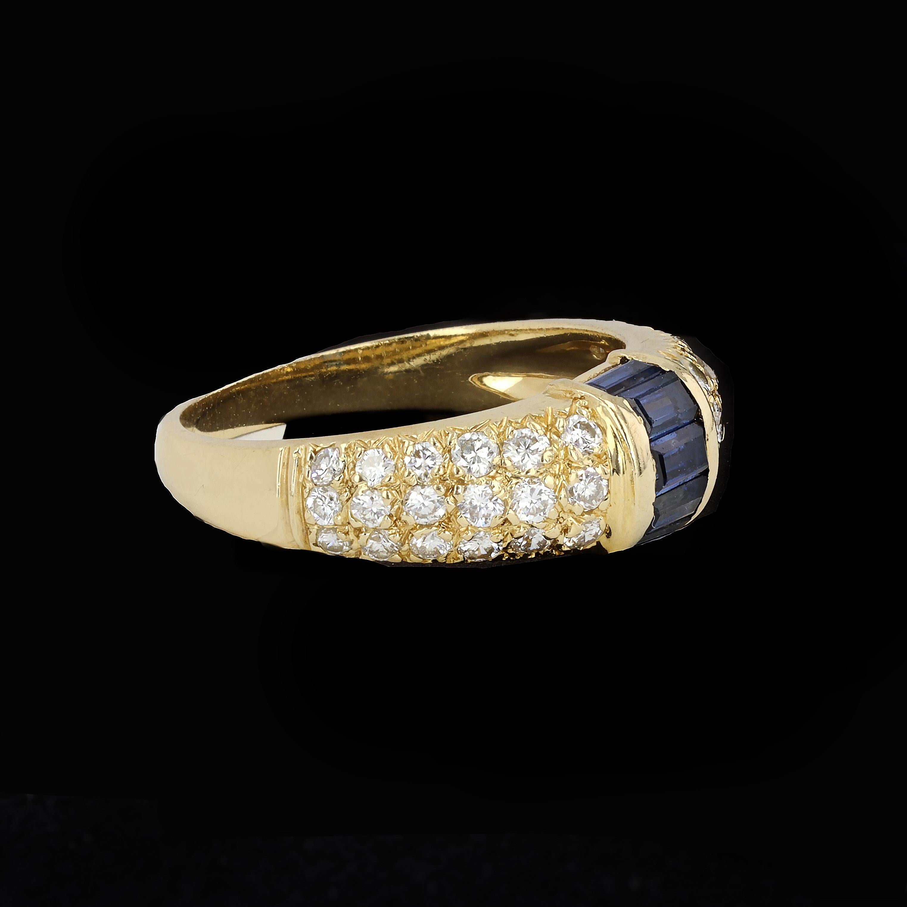 Women's Three Row Diamond Ring with Bold Splash of Sapphires For Sale