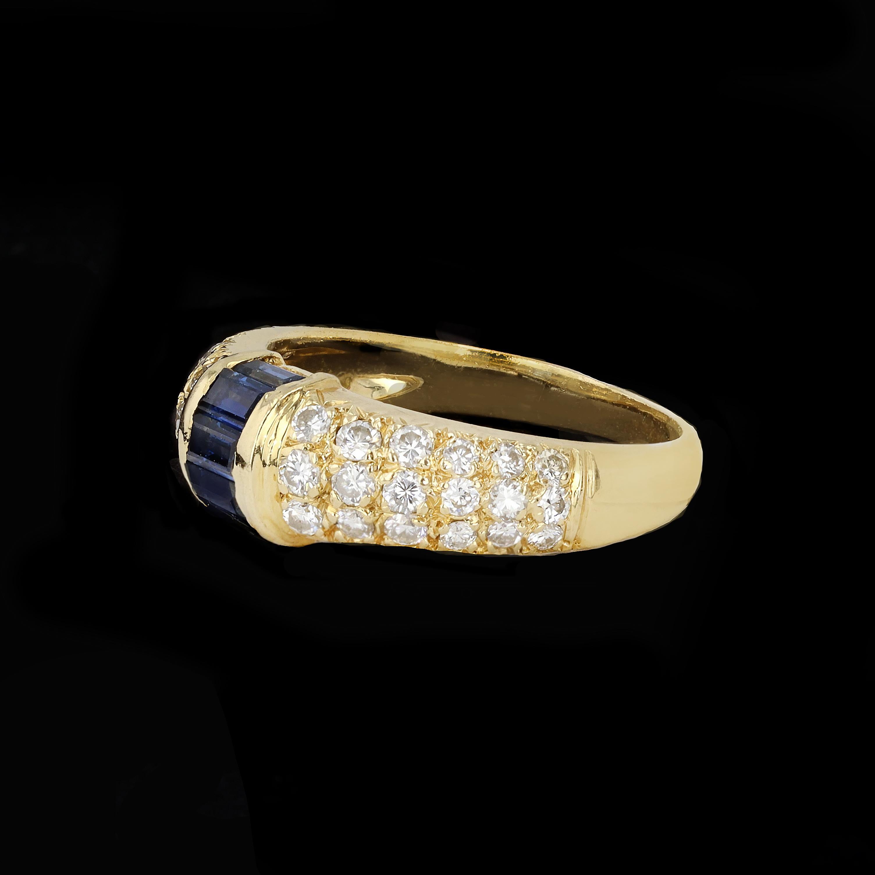 Three Row Diamond Ring with Bold Splash of Sapphires For Sale 1