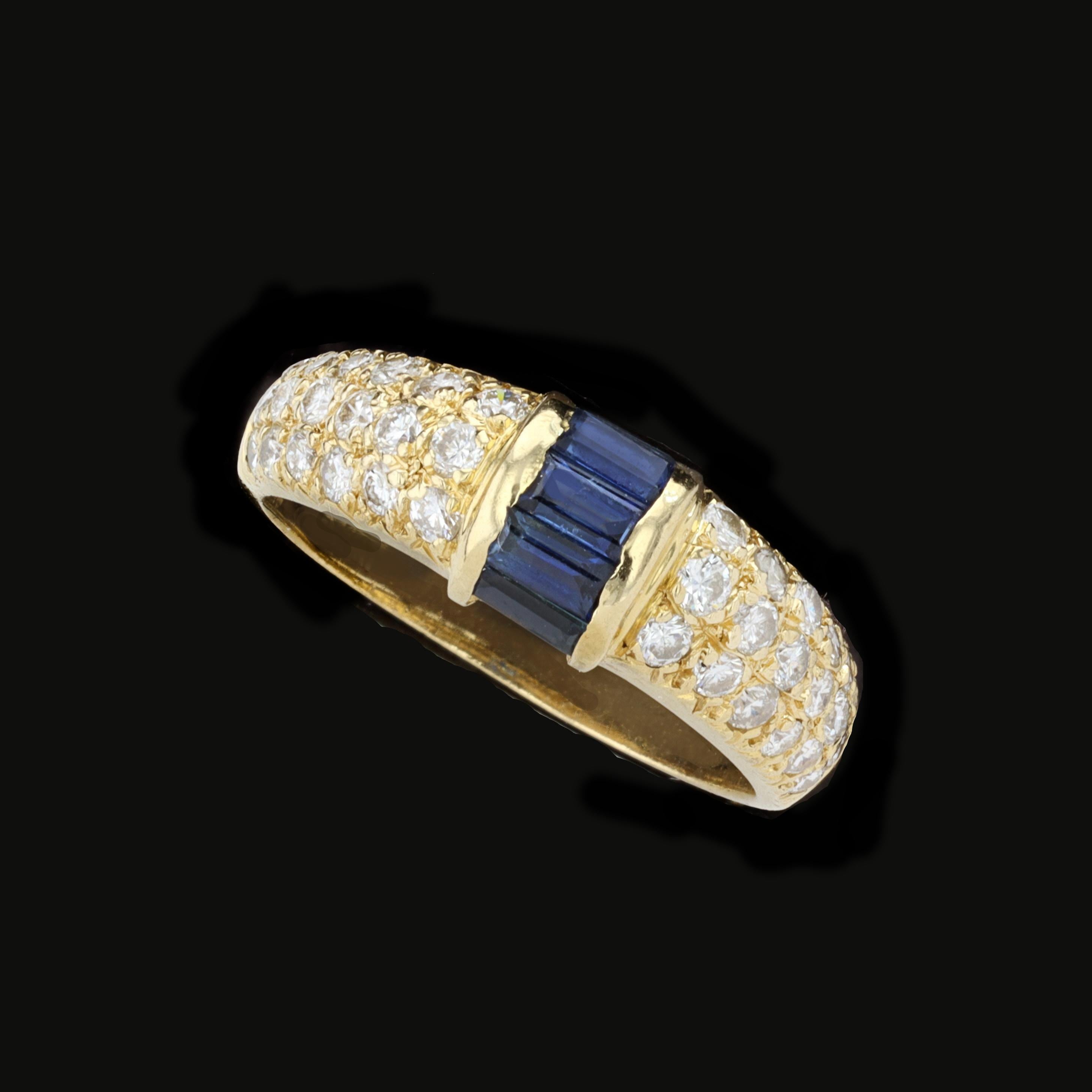 Three Row Diamond Ring with Bold Splash of Sapphires For Sale 2