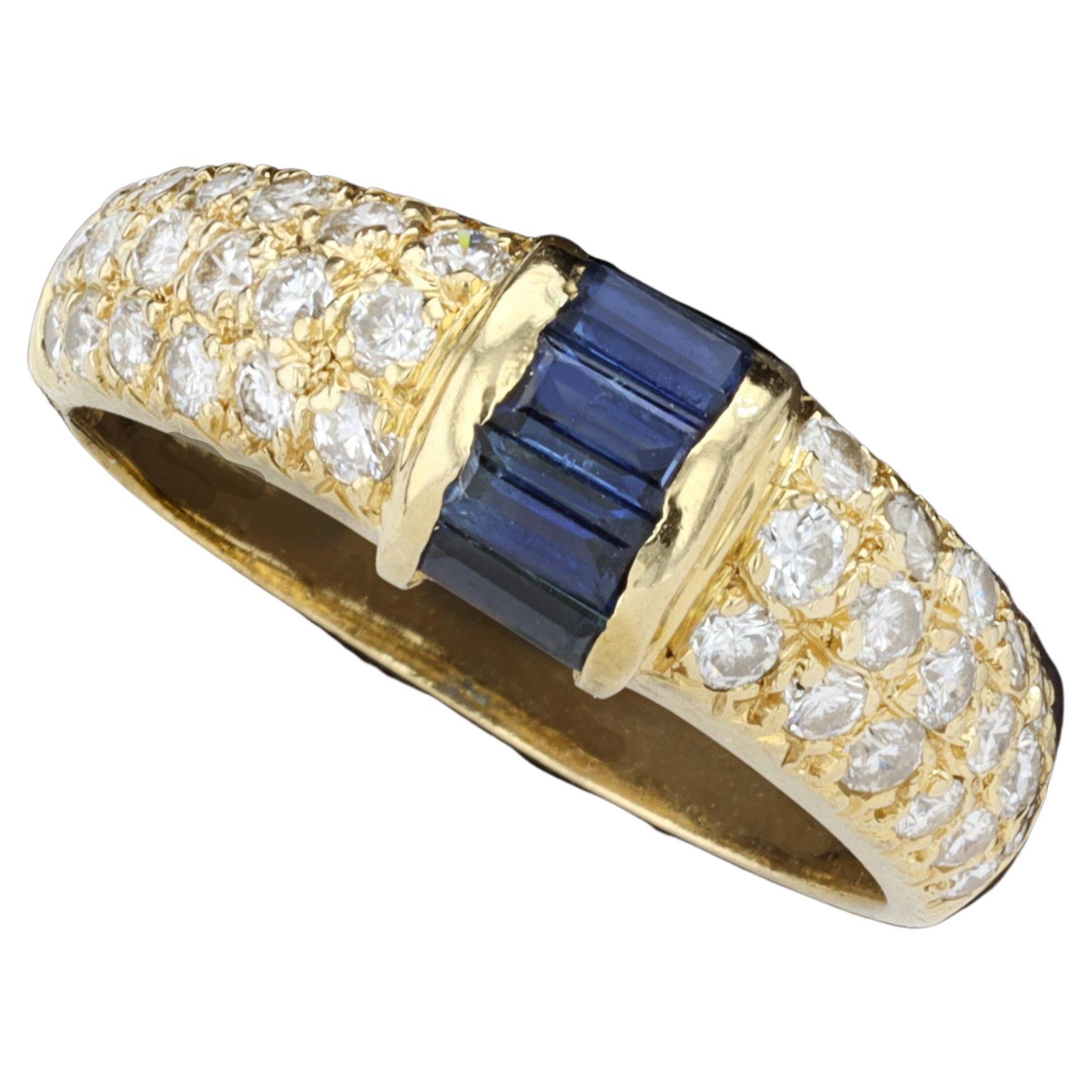 Three Row Diamond Ring with Bold Splash of Sapphires For Sale