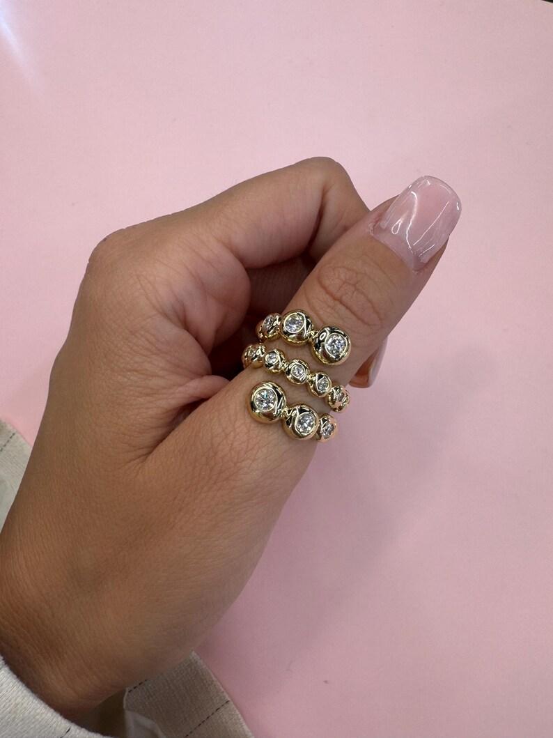 Three Row Diamond Swirl Bezel Band Ring 0.93 Carats 14 Karat Yellow Gold G VS2 For Sale 5