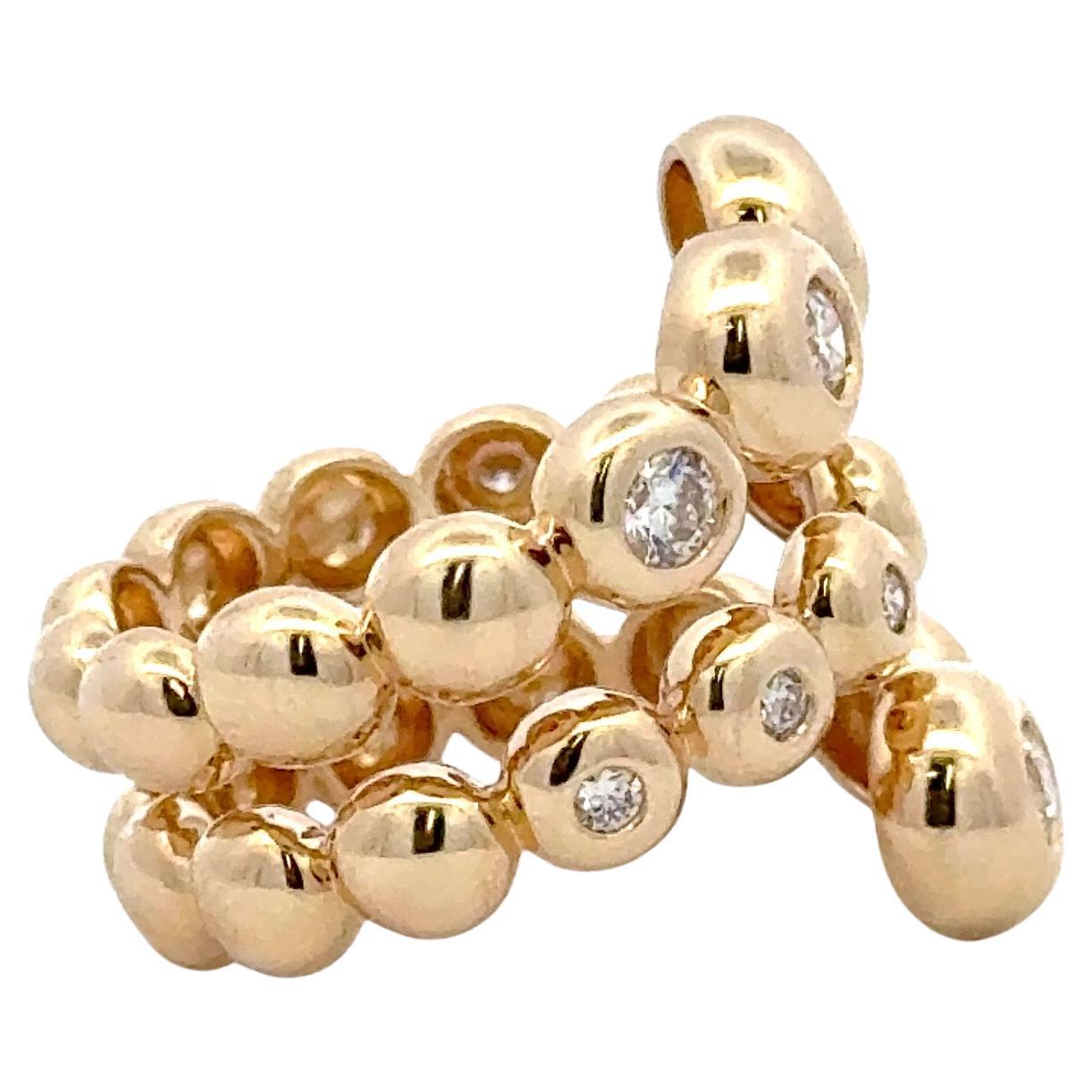 Contemporary Three Row Diamond Swirl Bezel Band Ring 0.93 Carats 14 Karat Yellow Gold G VS2 For Sale