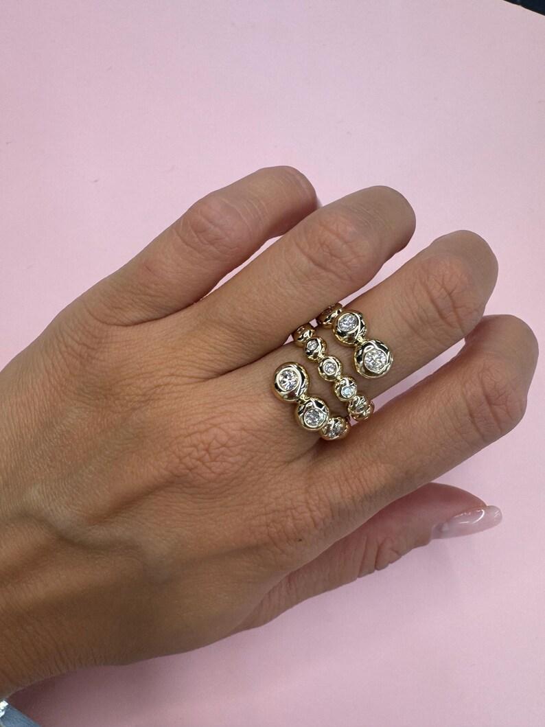 Three Row Diamond Swirl Bezel Band Ring 0.93 Carats 14 Karat Yellow Gold G VS2 For Sale 1