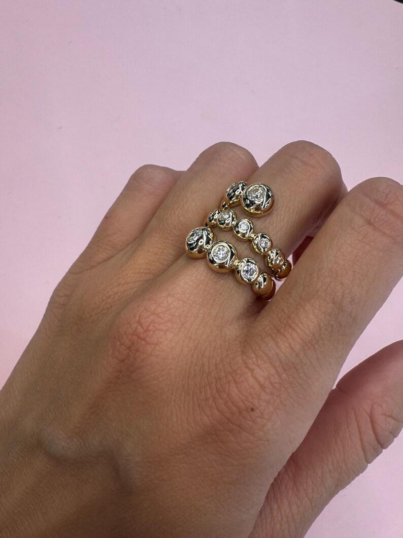 Three Row Diamond Swirl Bezel Band Ring 0.93 Carats 14 Karat Yellow Gold G VS2 For Sale 2