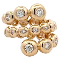 Three Row Diamond Swirl Bezel Band Ring 0.93 Carats 14 Karat Yellow Gold G VS2