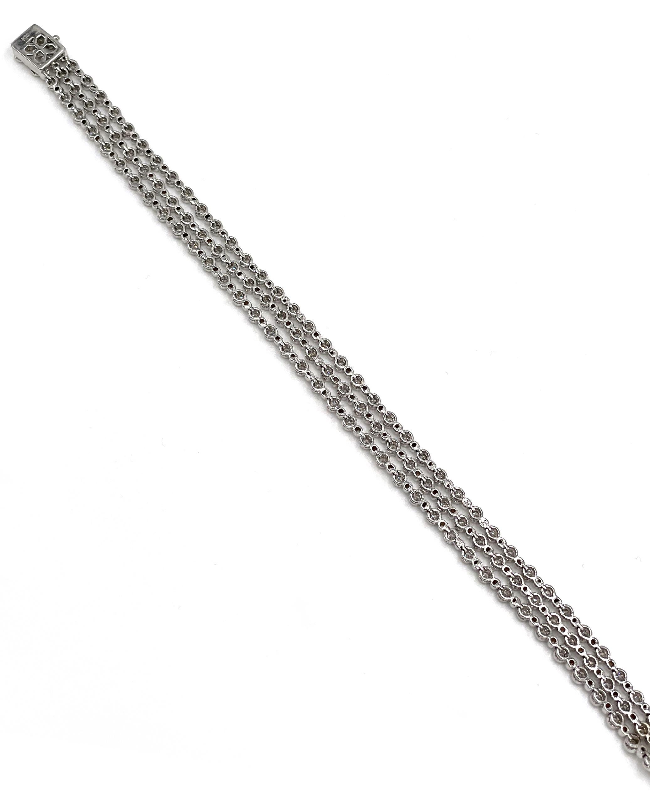 Dreireihiges Diamant-Tennisarmband (Rundschliff)