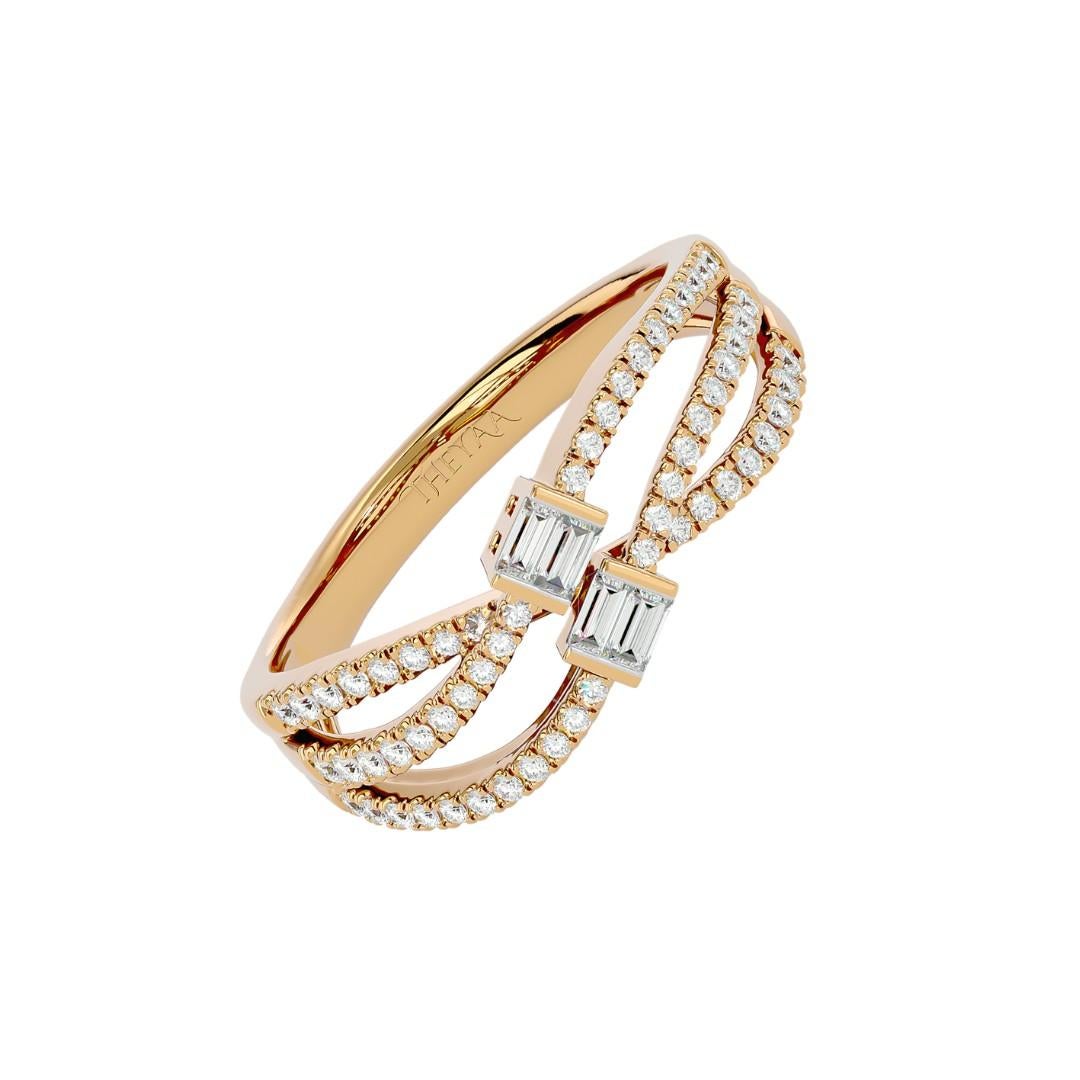 Bague de mariage à trois rangées de diamants en or 18 carats Unisexe en vente