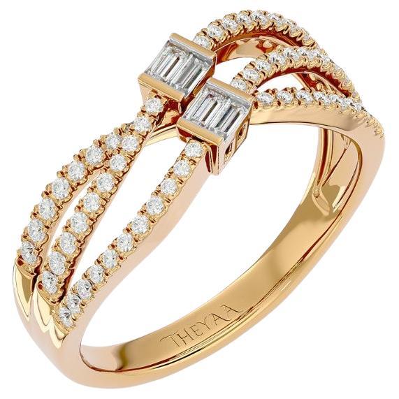 Bague de mariage à trois rangées de diamants en or 18 carats en vente