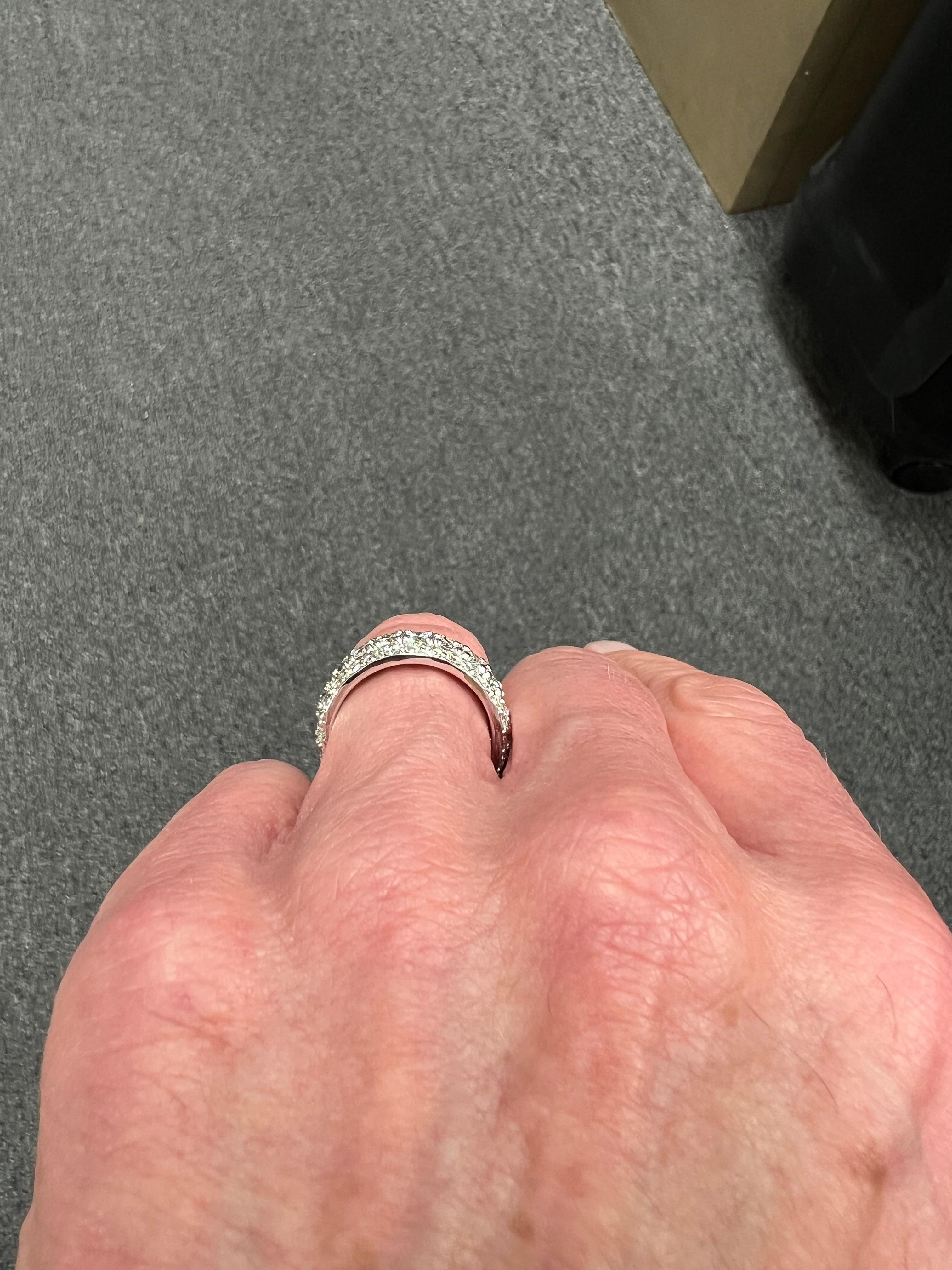 Three Row Diamond White Gold Eternity Ring Size 9.25 For Sale 1