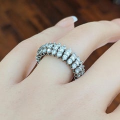 Three Row Domed Diamond Eternity Band Ring Size 6.75 in Platinum