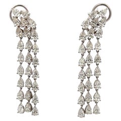 Three Row Drop Pear Shape Dangle Drop Earrings 9.96 Carats G-H VS1-VS2 18KT