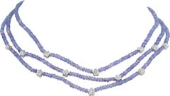 Three-Row Faceted Amethyst Bead with Pavé Diamond Star Accents Gold Necklace