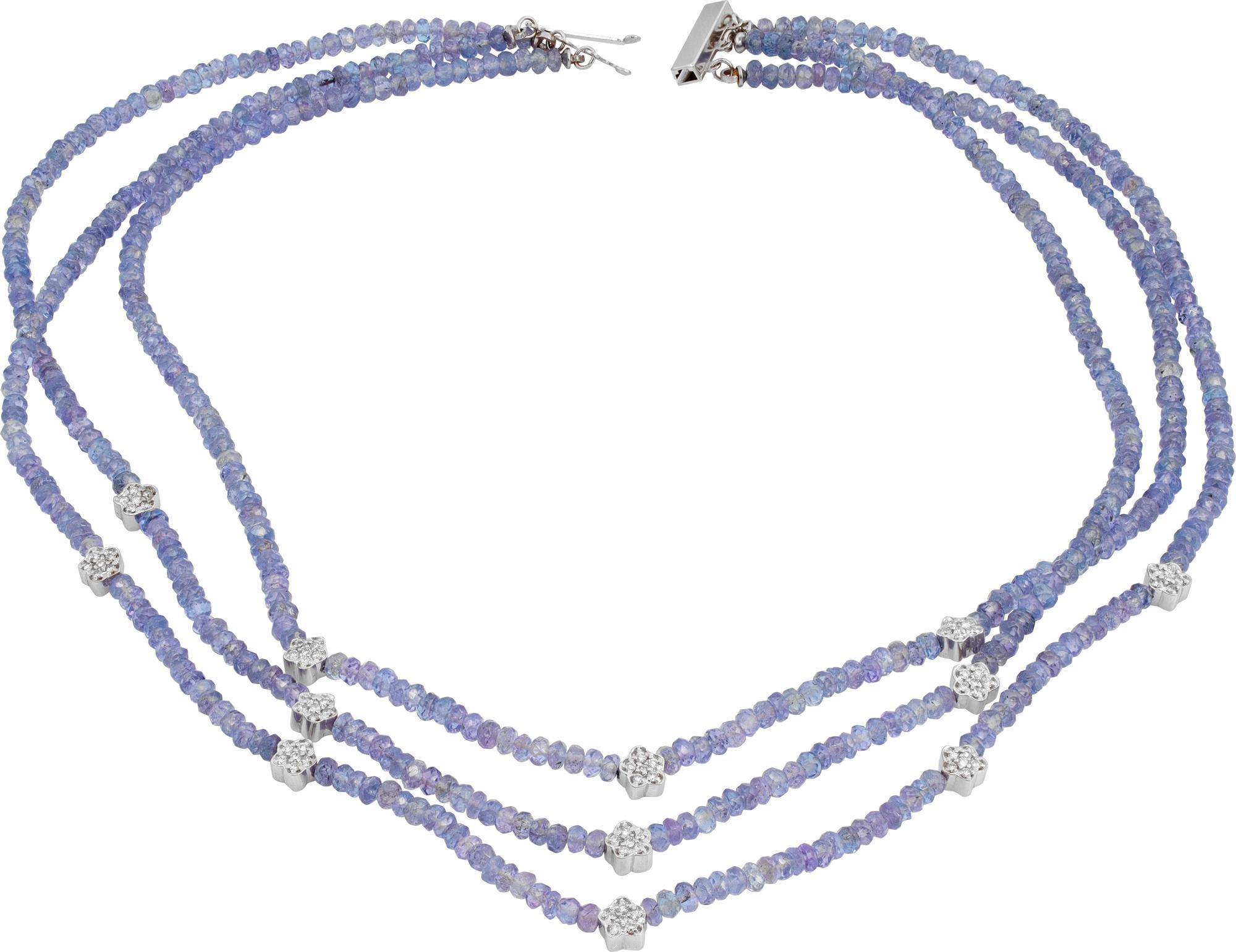 The Row Amethyst Bead with Pavé Diamond Star Accents Gold Necklace (Collier en or à trois rangs de perles d'améthyste facettées et de diamants pavés) Excellent état - En vente à Surfside, FL