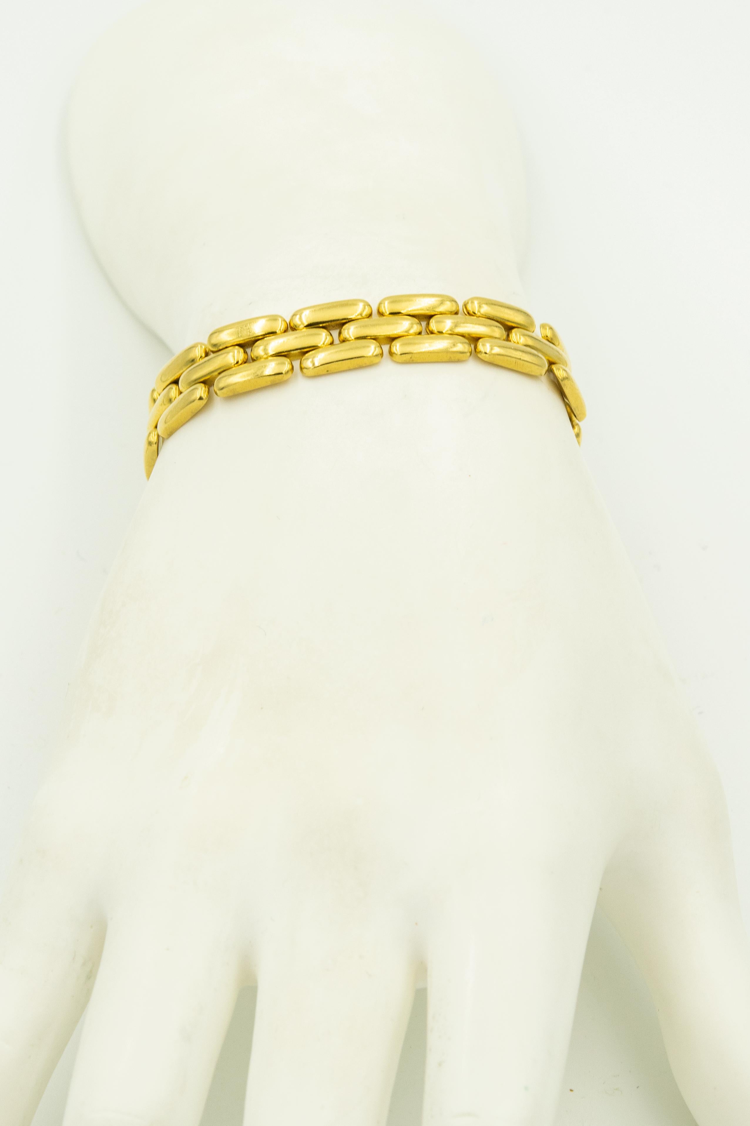 Three-Row Gold Bar Link Panthere 18 Karat Yellow Gold Bracelet 3