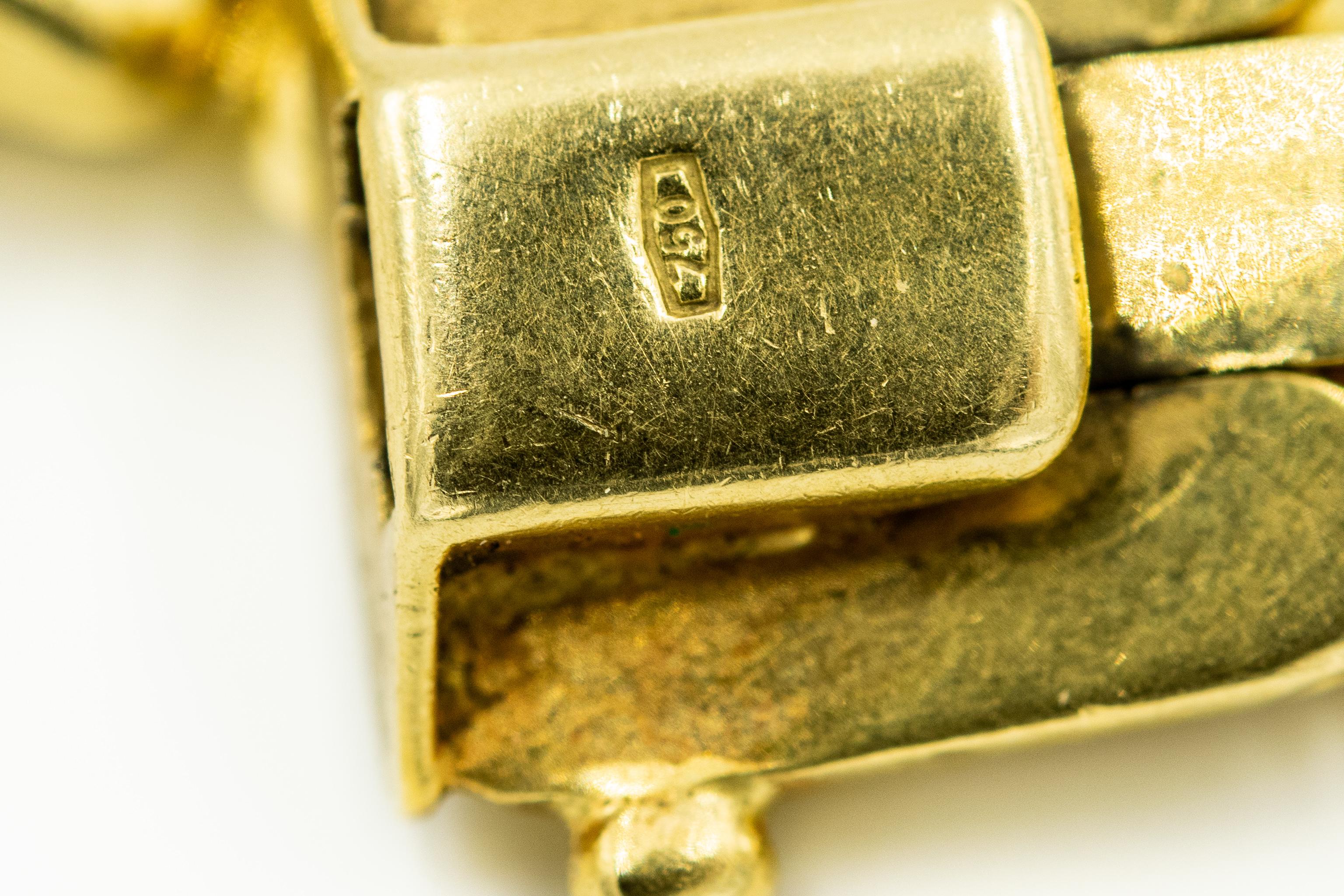 Three-Row Gold Bar Link Panthere 18 Karat Yellow Gold Bracelet 1
