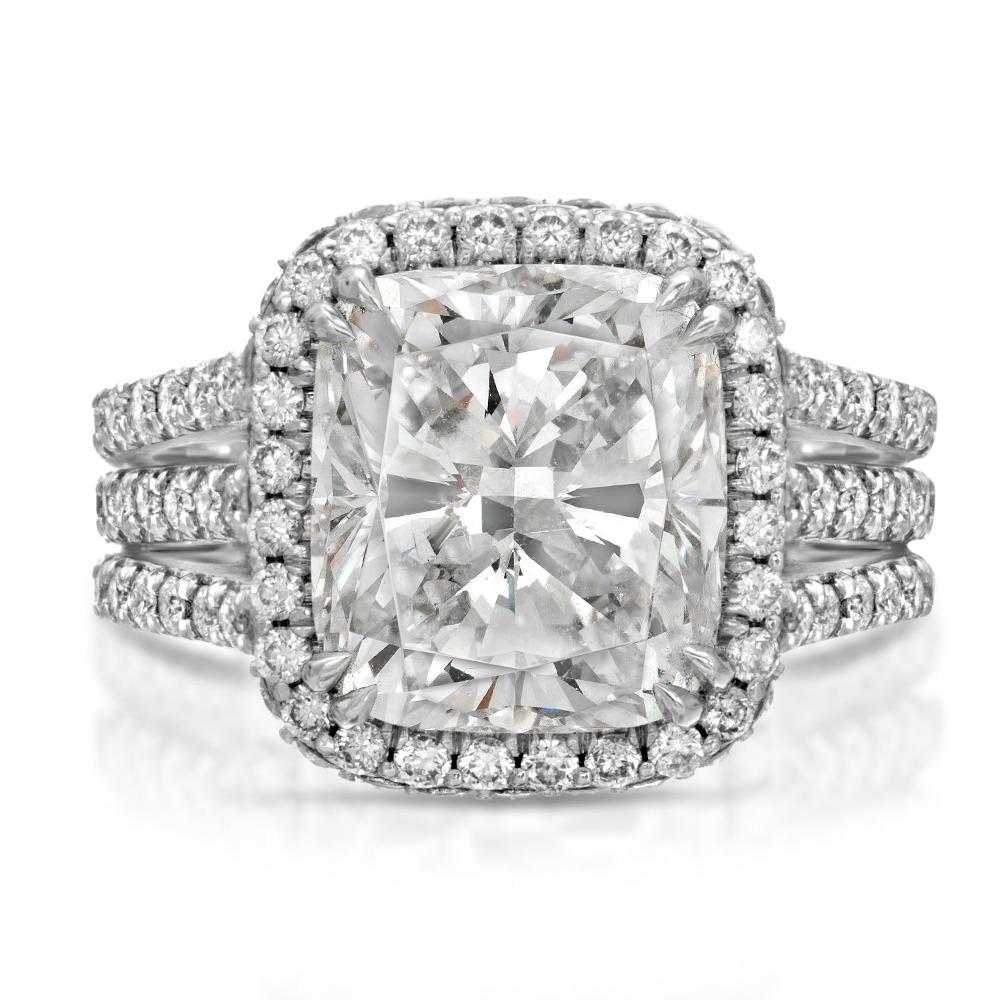 For Sale:  Three Row Halo Diamond Engagement Ring Cushion Cut 2.00 Carat Certified 3