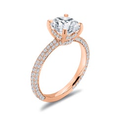 Three Row Hidden Halo Round Cut Diamond Engagement Ring 1.70 Carat