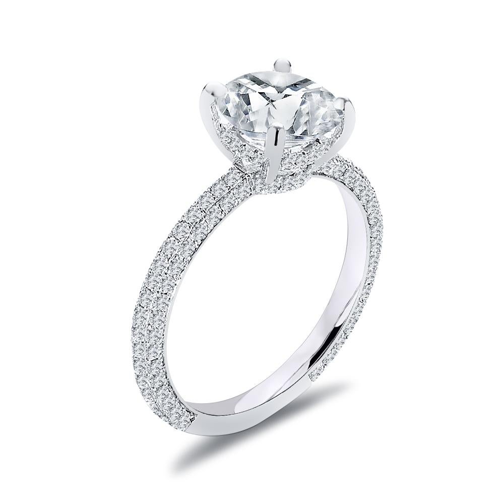 For Sale:  Three Row Hidden Halo Round Cut Diamond Engagement Ring 1.70 Carat 3