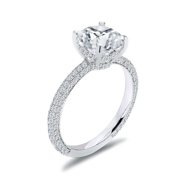 Customizable Three Row Hidden Halo Round Cut Diamond Engagement Ring 1.