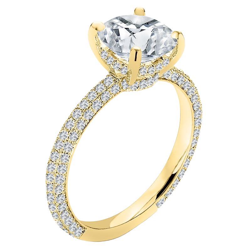 For Sale:  Three Row Hidden Halo Round Cut Diamond Engagement Ring 1.70 Carat