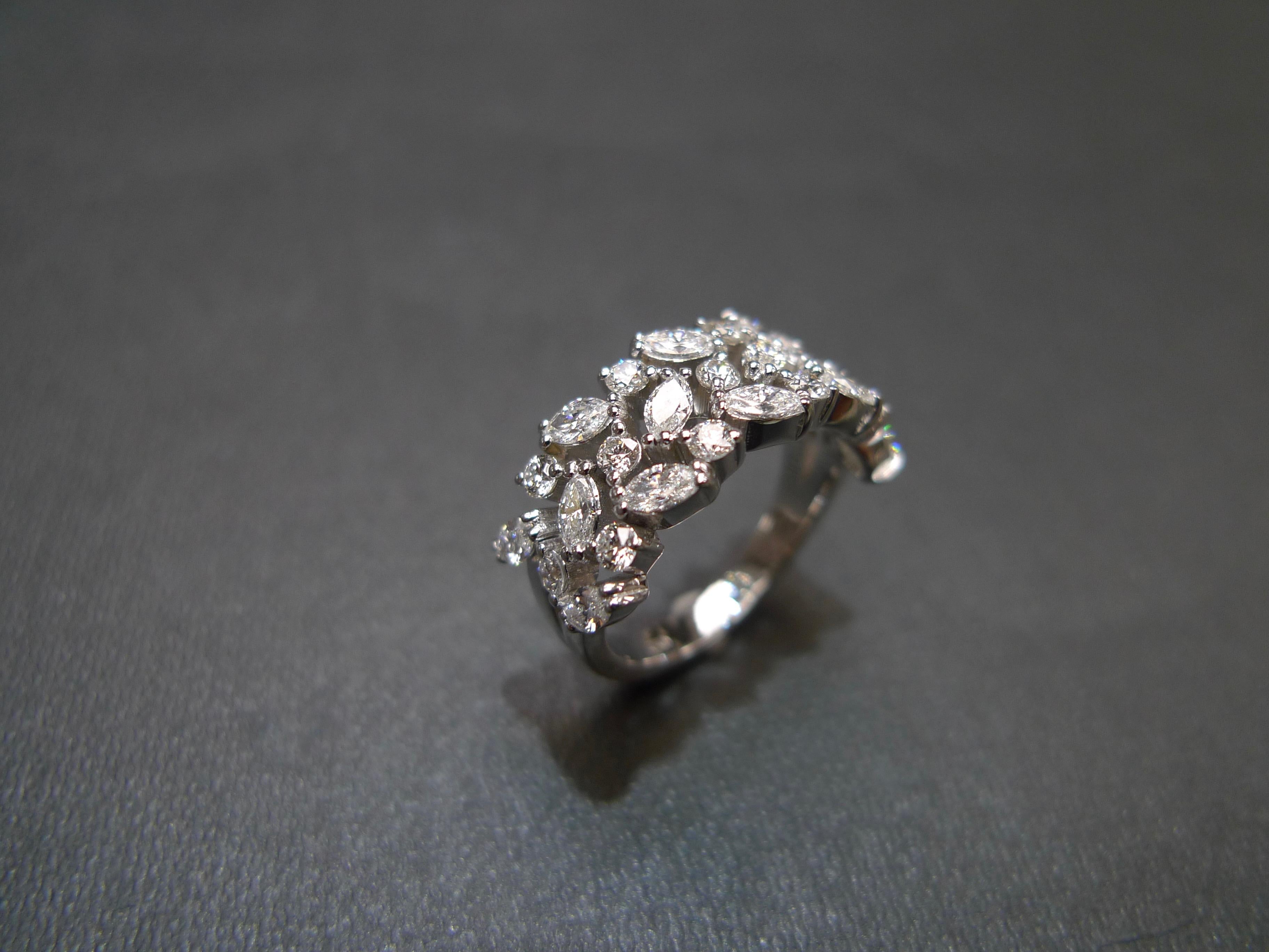 For Sale:  Three Row Marquise Diamond Unique Wedding Ring Band Minimalist Jewelry Handmade  3