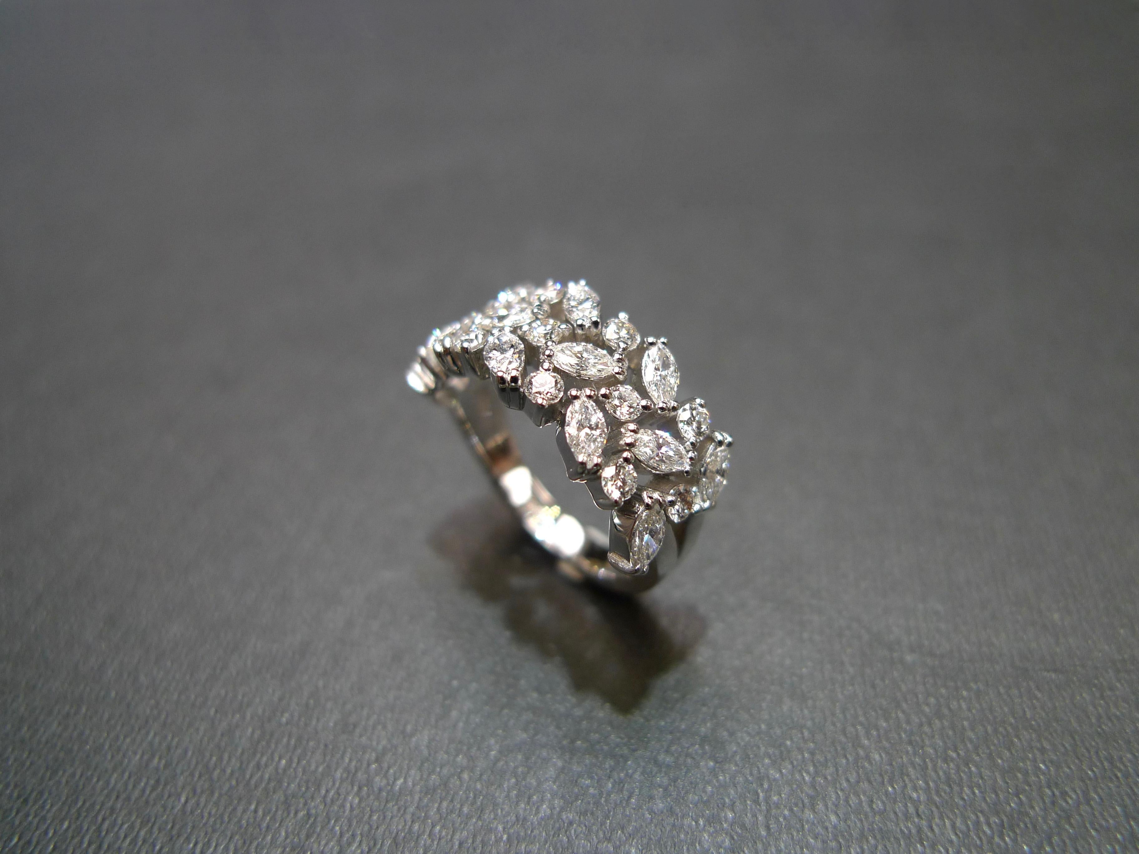 For Sale:  Three Row Marquise Diamond Unique Wedding Ring Band Minimalist Jewelry Handmade  4