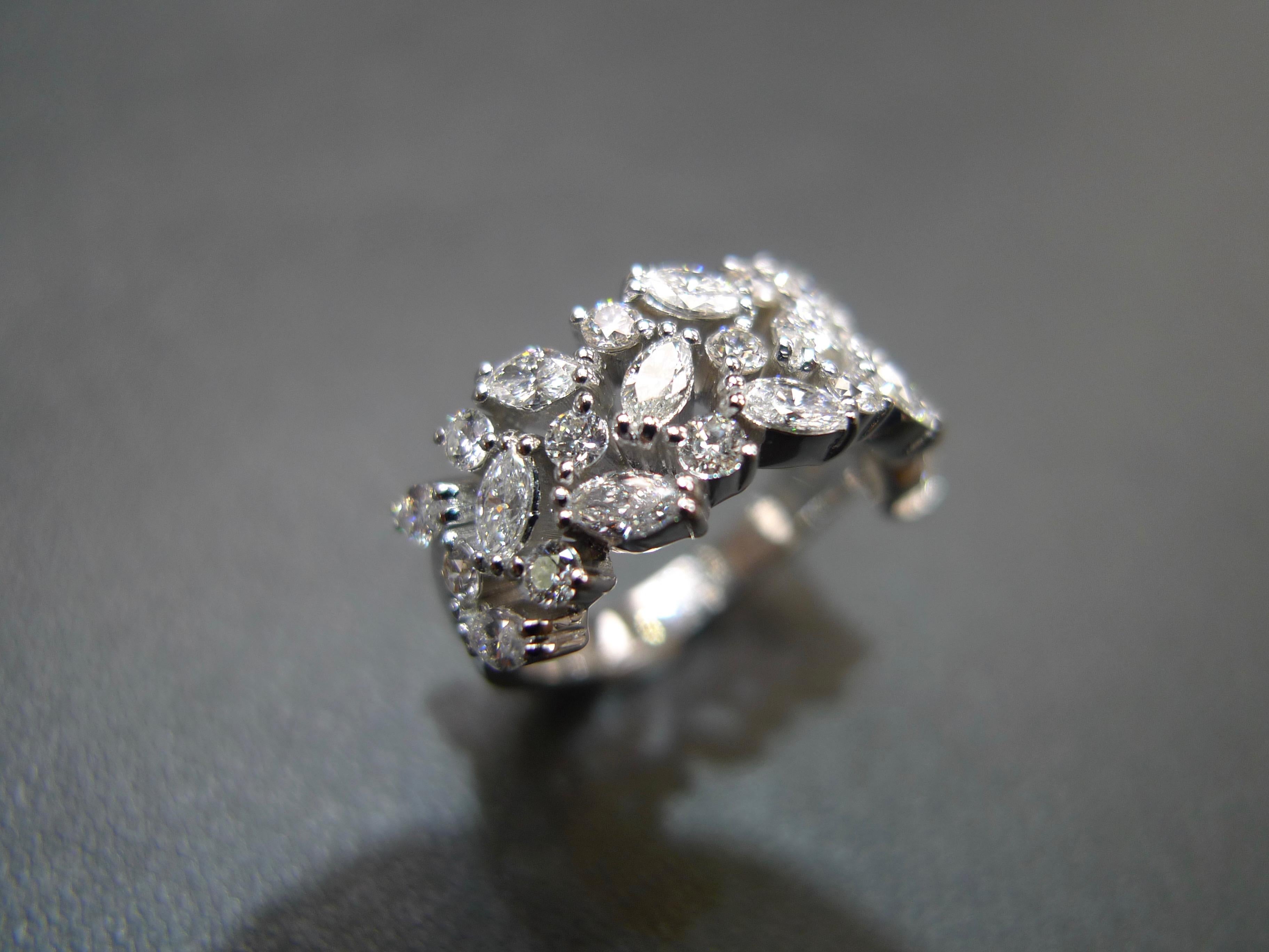 For Sale:  Three Row Marquise Diamond Unique Wedding Ring Band Minimalist Jewelry Handmade  6