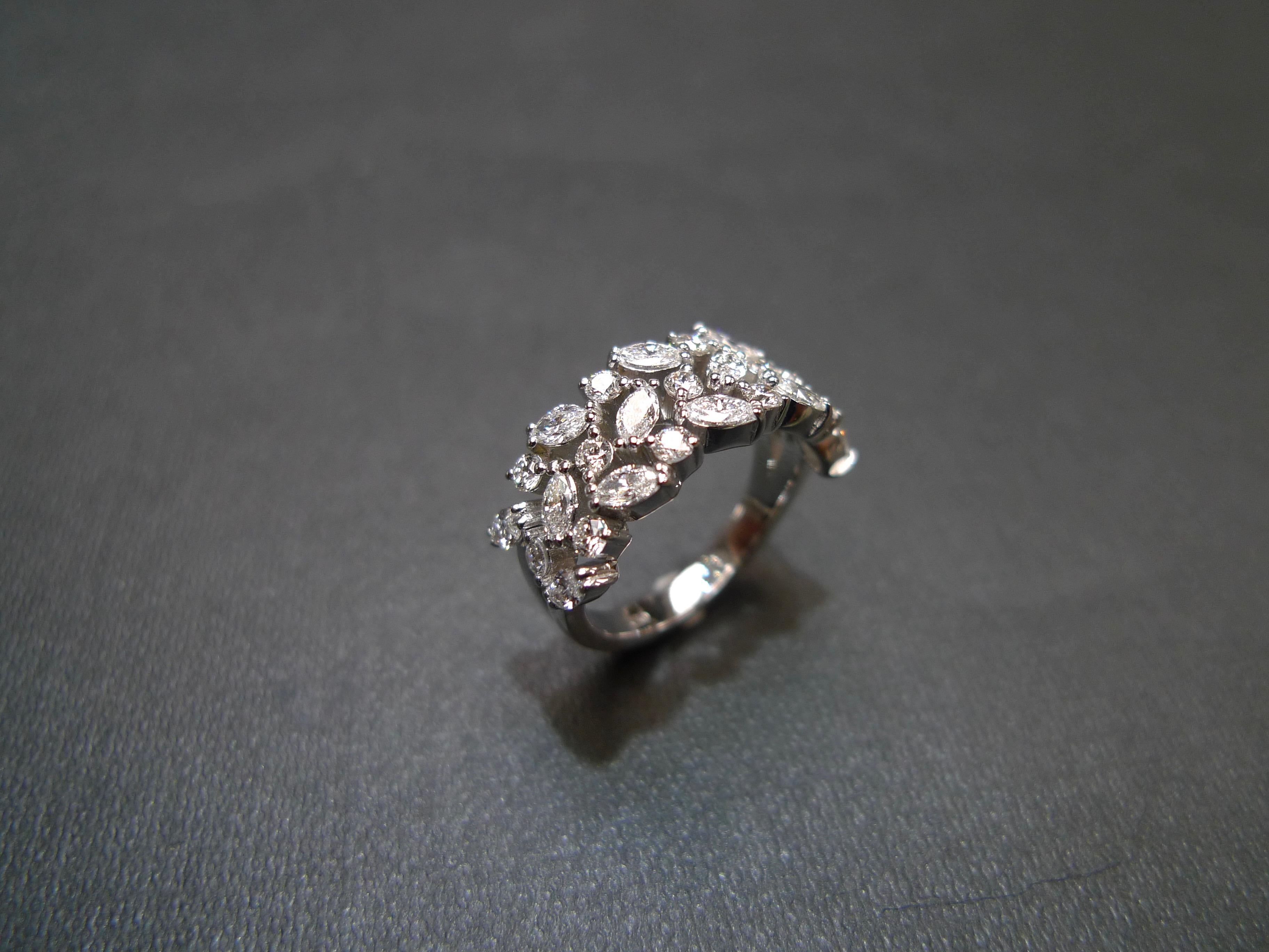 For Sale:  Three Row Marquise Diamond Unique Wedding Ring Band Minimalist Jewelry Handmade  7