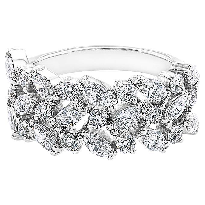 Three Row Marquise Diamond Unique Wedding Ring Band Minimalist Jewelry Handmade