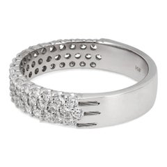 Three Row Natural Round Diamond Half Eternity Band Ring 14K White Gold 0.97Ctw