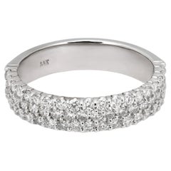 Three Row Natural Round Diamond Half Eternity Band Ring 14K White Gold 0.97Ctw