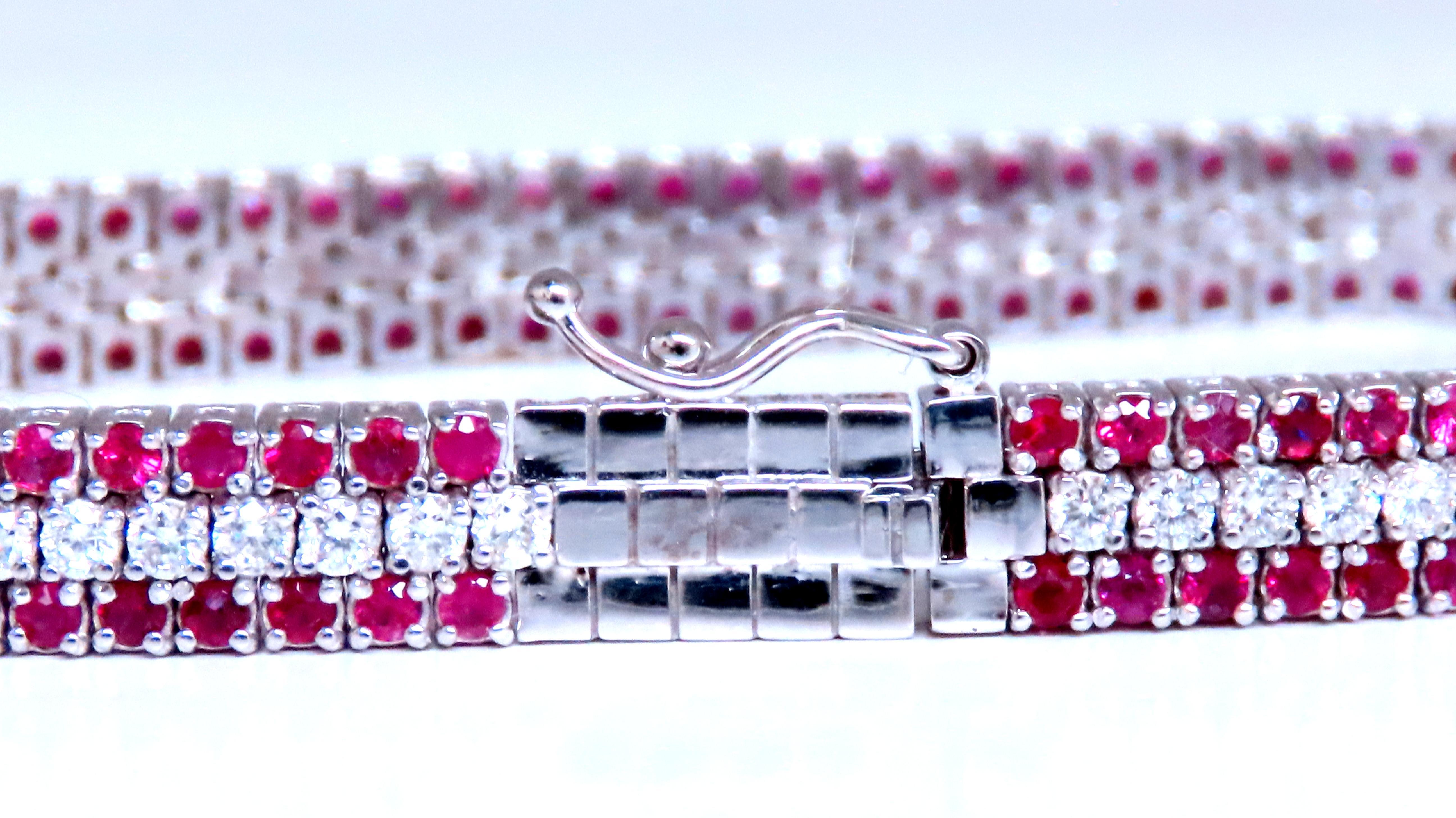 Women's Three row natural ruby diamonds bracelet 14kt 12470 For Sale