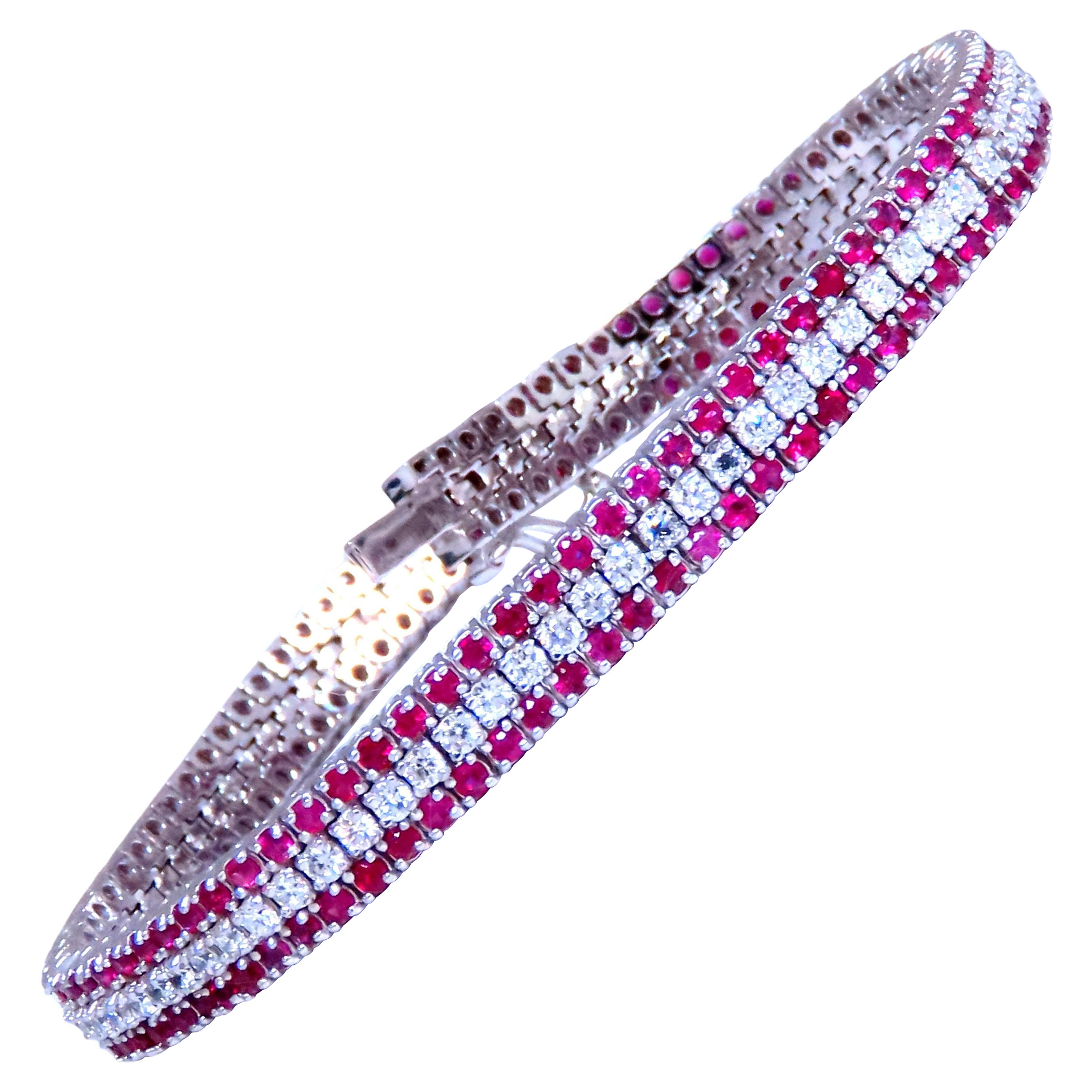 Three row natural ruby diamonds bracelet 14kt 12470* For Sale