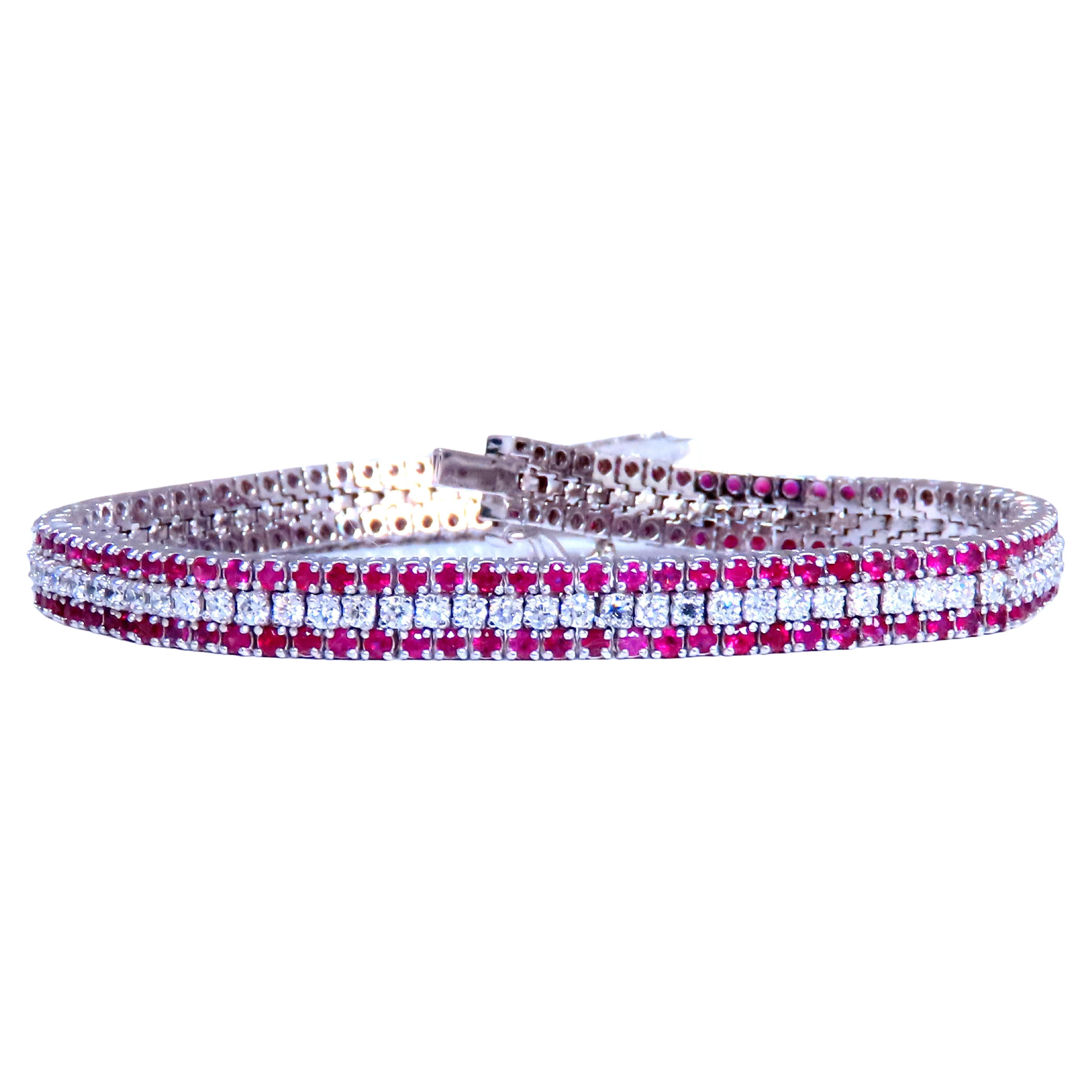 Three row natural ruby diamonds bracelet 14kt 12470