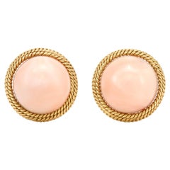 Three-Row of Gold with Coral as Center Stone Earrings