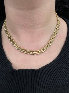 Three Row Panthere Link Necklace 14 Karat Yellow Gold 35.8 Grams 6.9 MM 16"